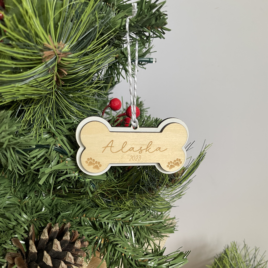 Wooden Pet Bone Shaped Christmas Ornament