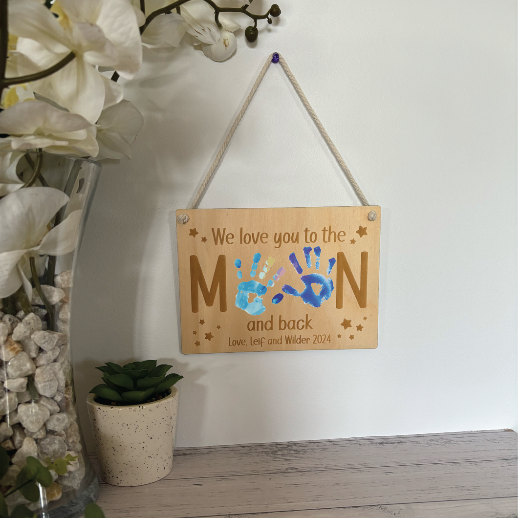 To The Moon And Back Handprint Plaque